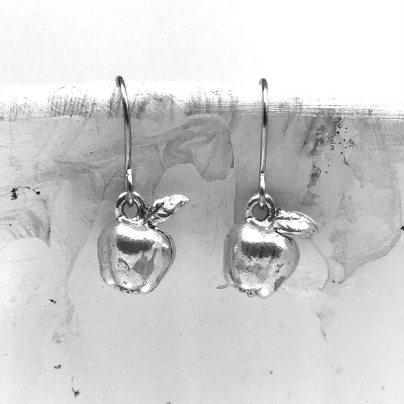 Tiny Miniature Apple Charm Earrings - Picture 1 of 2